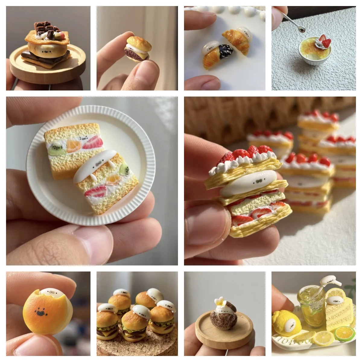 

Handmade Miniature Dollhouse Food: Seal-shaped Baked Desserts - Dorayaki, Muffins, Fruit Sandwiches, Butter Waffles Decoration
