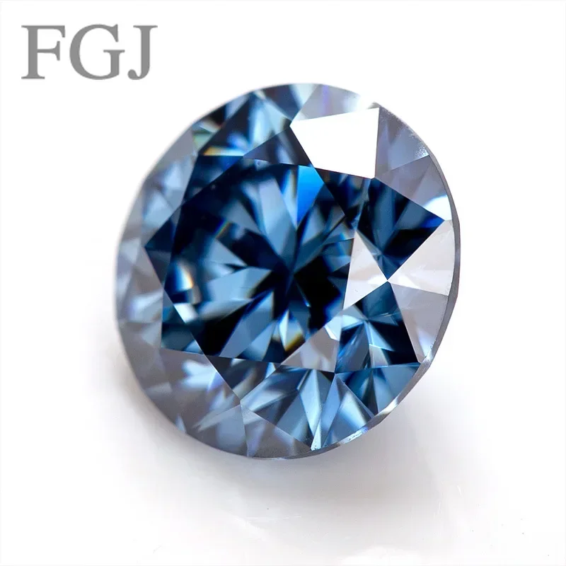 FGJ Hot Sale Round Shape Moissanite Stone Vivid Blue Color 8H&8A Excellent Cut VVS Loose Gemstone Pass Diamond Tester Wholesale