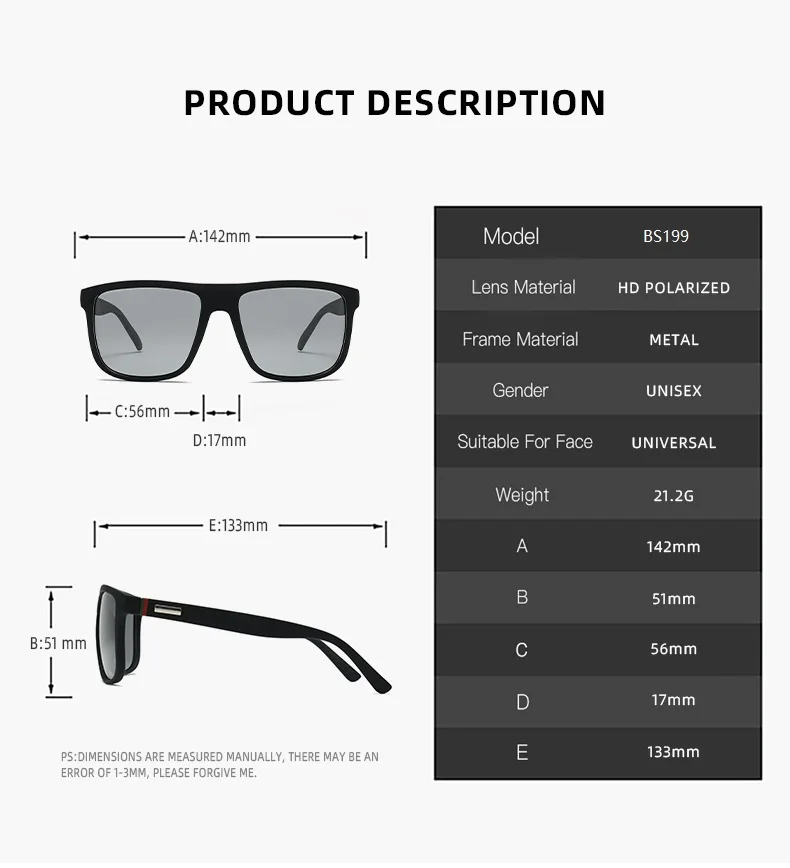 Mode photo chrome polarisierte Sonnenbrille Männer Frauen Vintage quadratische Sonnenbrille Mann Marke Designer Fahren Angeln UV400 Brillen – Detail 8