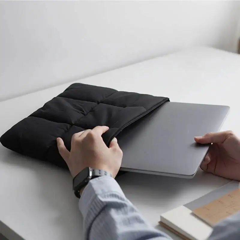 OUIO Puffy Quilted 13-14 Inch Laptop Sleeve Shockproof Padded Case For MacBook Air Pro Men Women Universal Notebook Cover