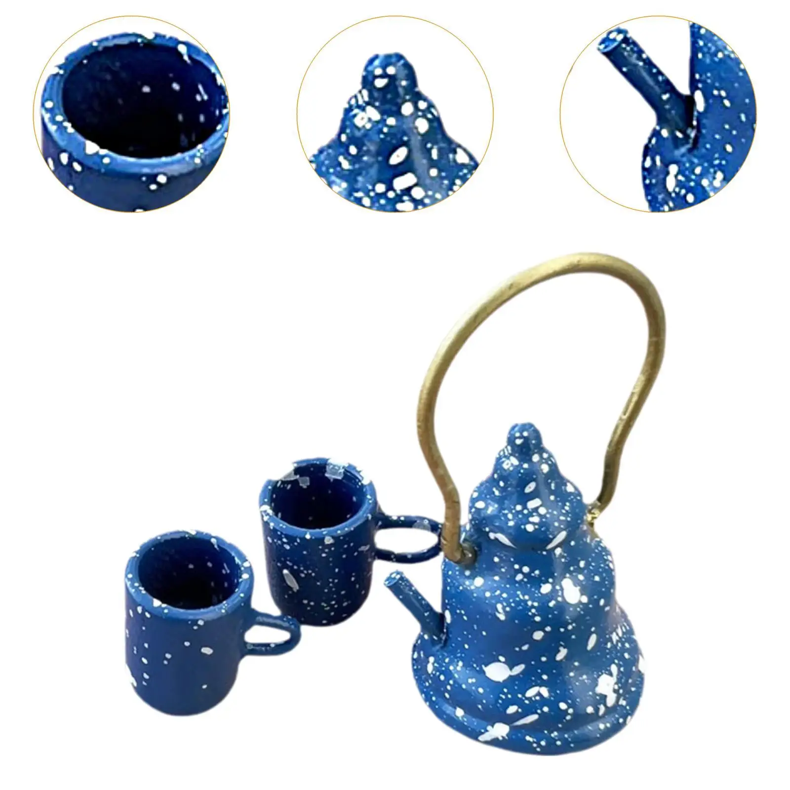 1:12 طقم أكواب شاي لبيت الدمى مع إبريق شاي لبيت الدمى في مطبخ ديوراما