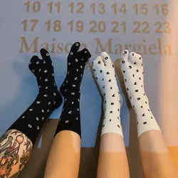 Chaussettes fendues en jacquard japonais pour femmes, coton peigné numérique, mode coréenne Harajuku, chaussettes Tabi à deux doigts, chic