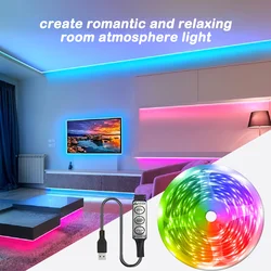 5V 3535 RGB LED strip, 3-key pushbutton control, USB powered, flexible backlighting for TV and bedroom décor