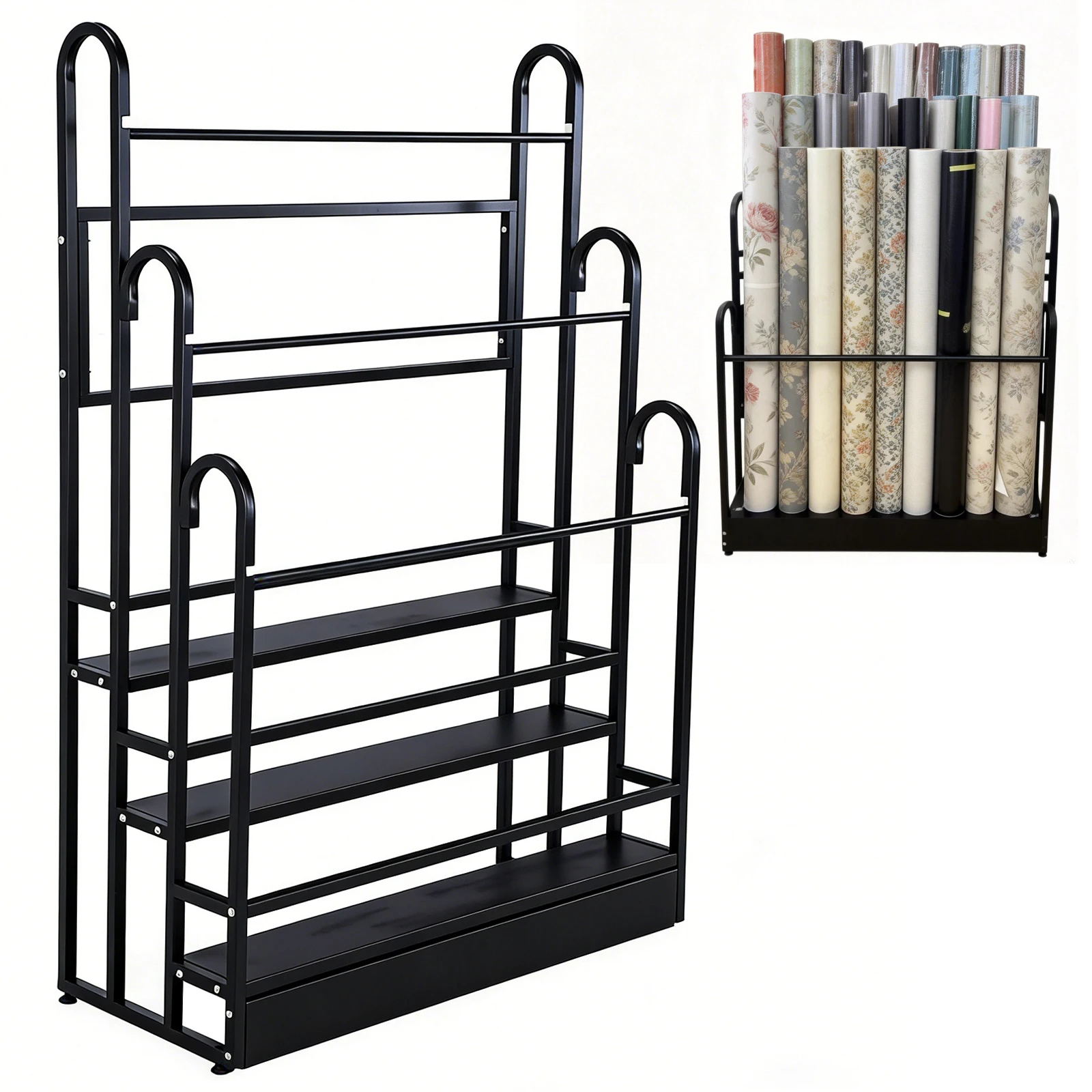 

Разборный тканевый органайзер-стеллаж с регулируемой высотой, 3-ярусная тканевая полка для рулонов кожи/оконной пленки/обоев