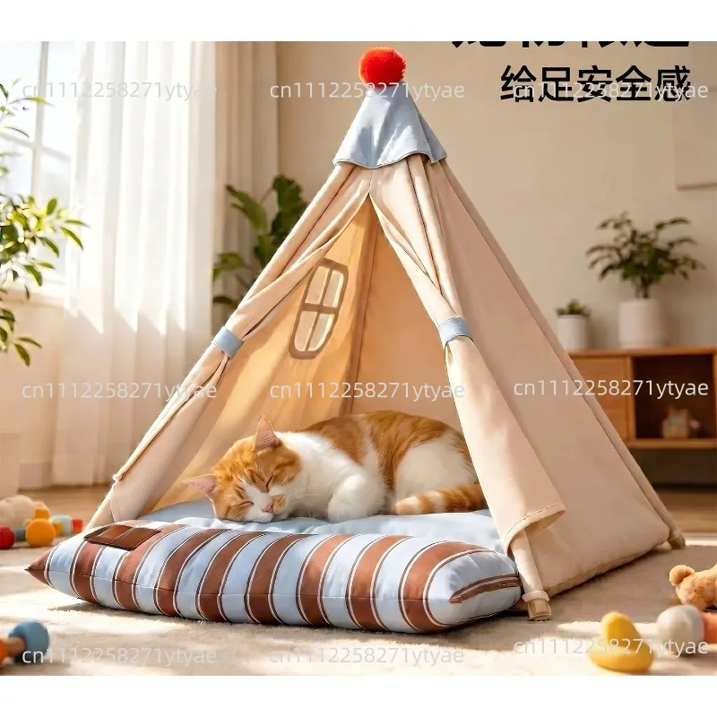 Semi Enclosed Pet Tent Bed All Season Universal Detachable Washable Puppy Dog House Comfort Nest For Small Dogs Cats