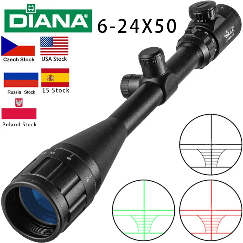 

DIANA 6-24x50 AOE Tactics Rifle Scope Green red dot light Sniper Gear Hunting Optical sight Spotting scope for rifle hunting