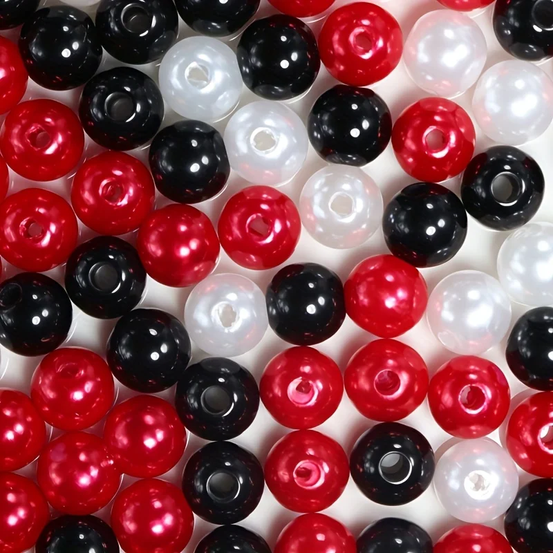 Image 5: Perles acryliques assorties noir et blanc rouge 6/8/10 mm, accessoires DIY, bracelets, colliers, accessoires, perles décoratives