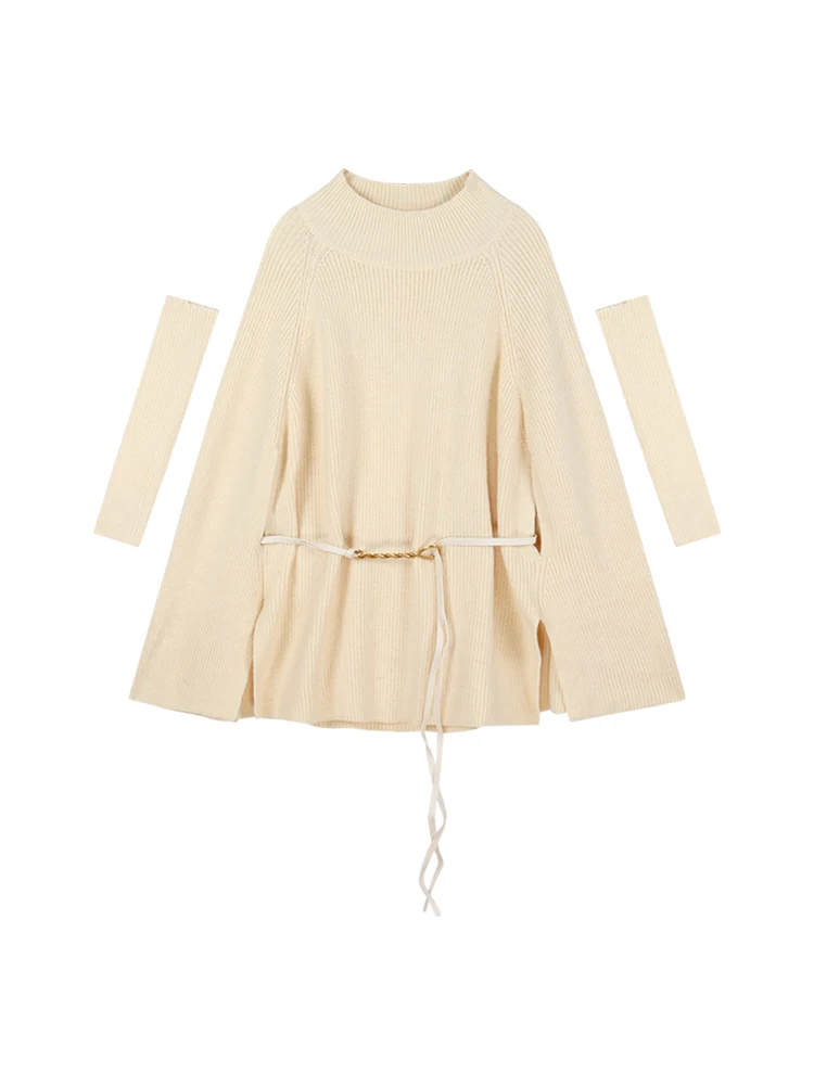 Женский вязаный свитер с высоким воротником, пальто, осень-зима, свободный индивидуальный топ, модный капюшон, Ne Casual Sle