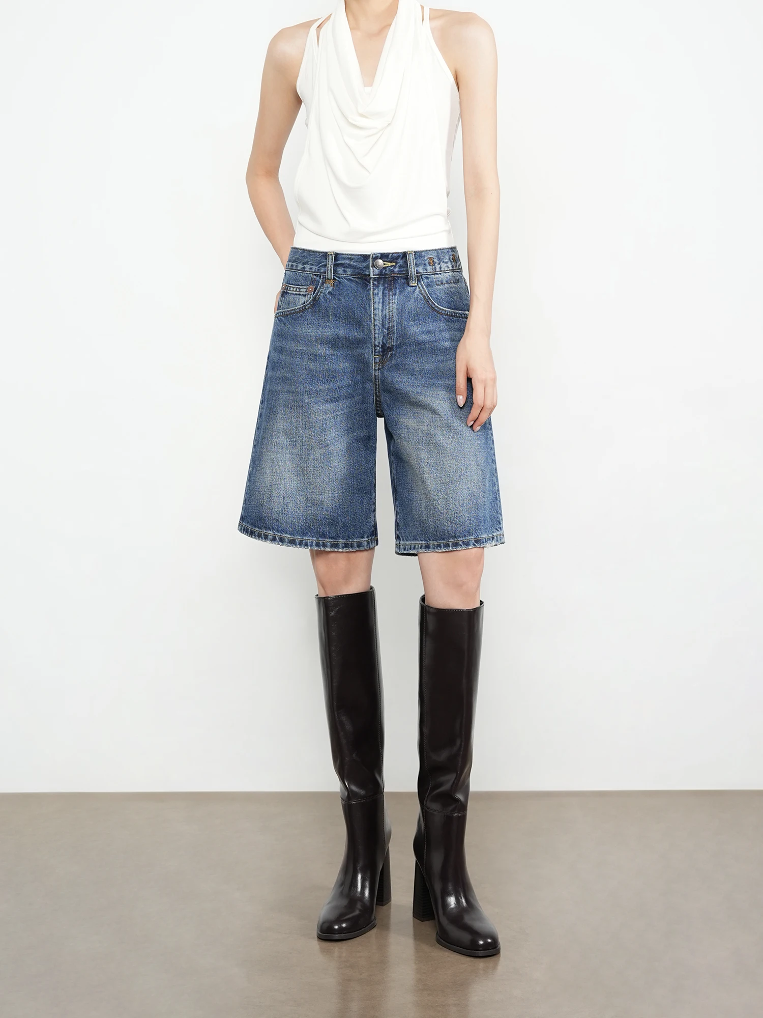 

Retro High Waist Loose Fit Straight Leg Cotton Denim Jeans Women's Summer New Sle Slimming orts Blue Color Ladies Jeans