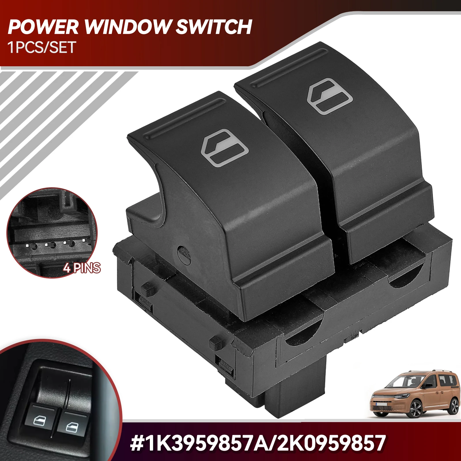 Electric Door Window Switch Button Driver Side For VW Golf MK5 Caddy 2K Passat B6 Jetta Eos Seat Ibiza Leon 2K0959857 1K3959857A