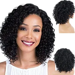 Synthetic Afro Curly Wigs for Women Natural African American Wig with Side Bangs Hairstyles Soft Curls Hair Replacement Wigs