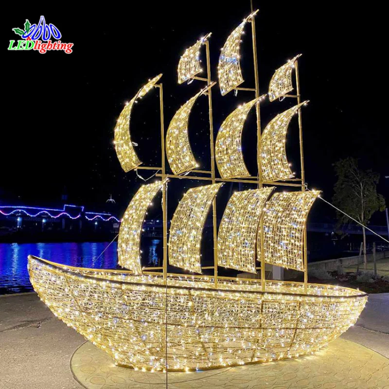 

Custom. led snowman light lighted boat train motif for outdoor landscape decoration