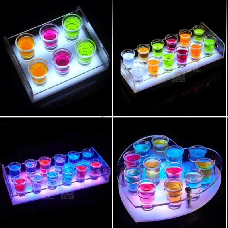 Rechargeable LED LightUp Shot Glass Service Tray  VIP Flight Tray for Nightclub Bars Color Changing Glasses Holder for Parties