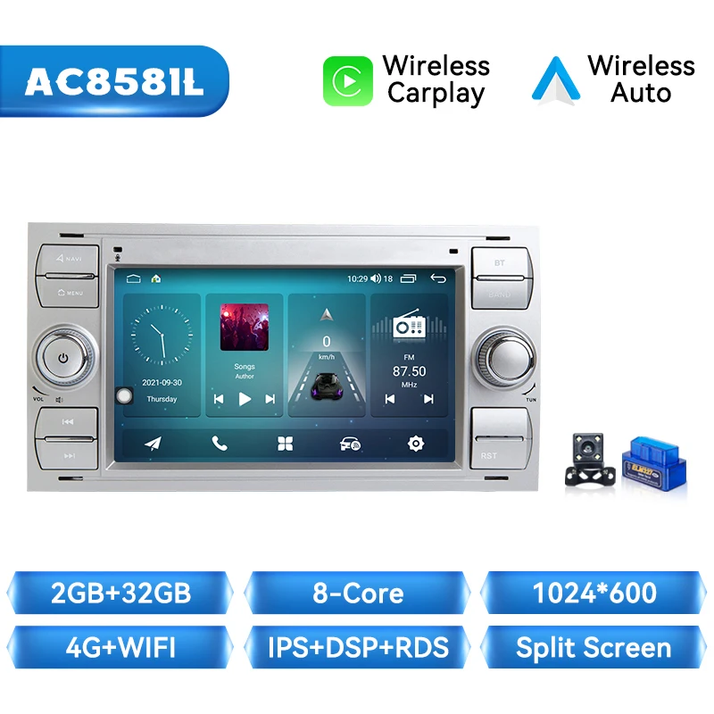 Draadloze Carplay Auto Radio Voor Ford Focus 2 Ford Fiesta Mondeo 4 C-Max S-Max Fusion Transit Kuga Gps 2din Autoradio Gps Dsp