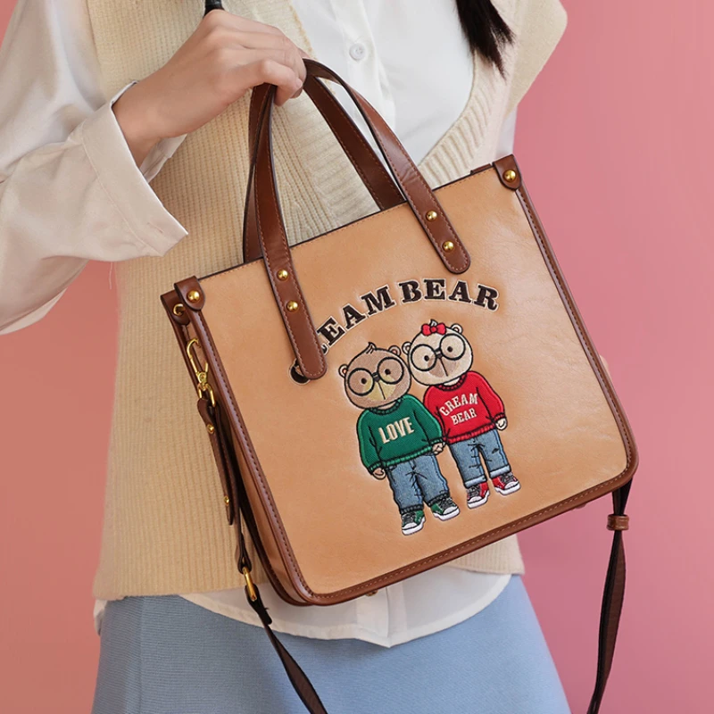 Women's Bag Fashion Tote Bag Woman Casual Shoulder Crossbody Bags Cartoon Playful Commuter Bag Nordic Style Handbag Trend 2024