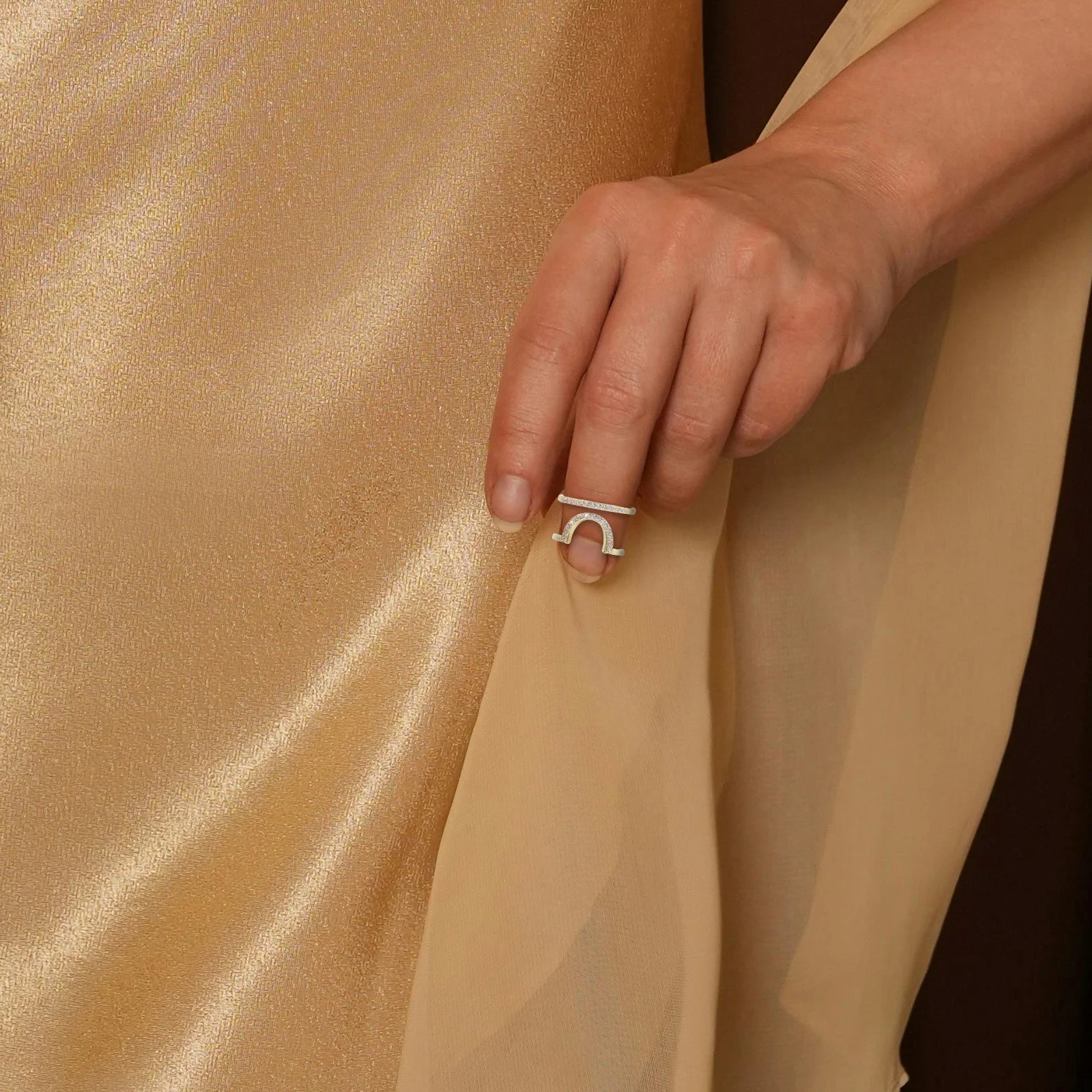 3 قطعة خواتم الأظافر للنساء الزركون البطانة مجوهرات الإصبع انفصال تألق اليد الجمال خواتم السيدات المألوف مجموعة كليب على #1