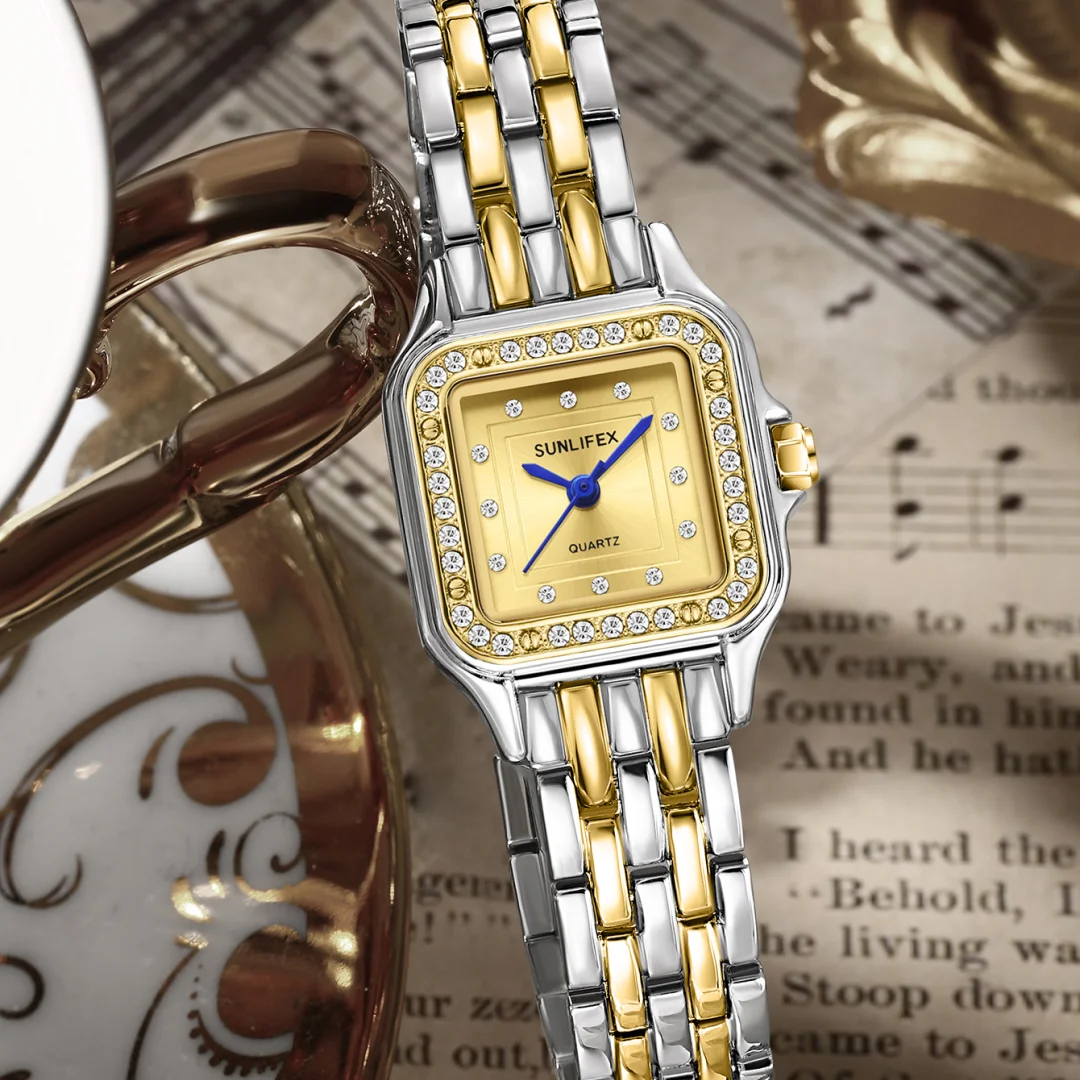 Women's Watches Square Quartz Wrist Watch for Ladies Stainless Steel Band Rhinestone Waterproof Women Watch Clock Reloj Mujer