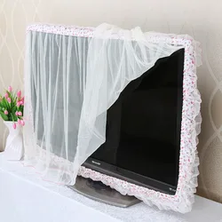 Lace Fabric Door Curtain TV Circle Can Be Flipped Dust Cover Monitor Screen Home Decorations Dust Cover With Elastic