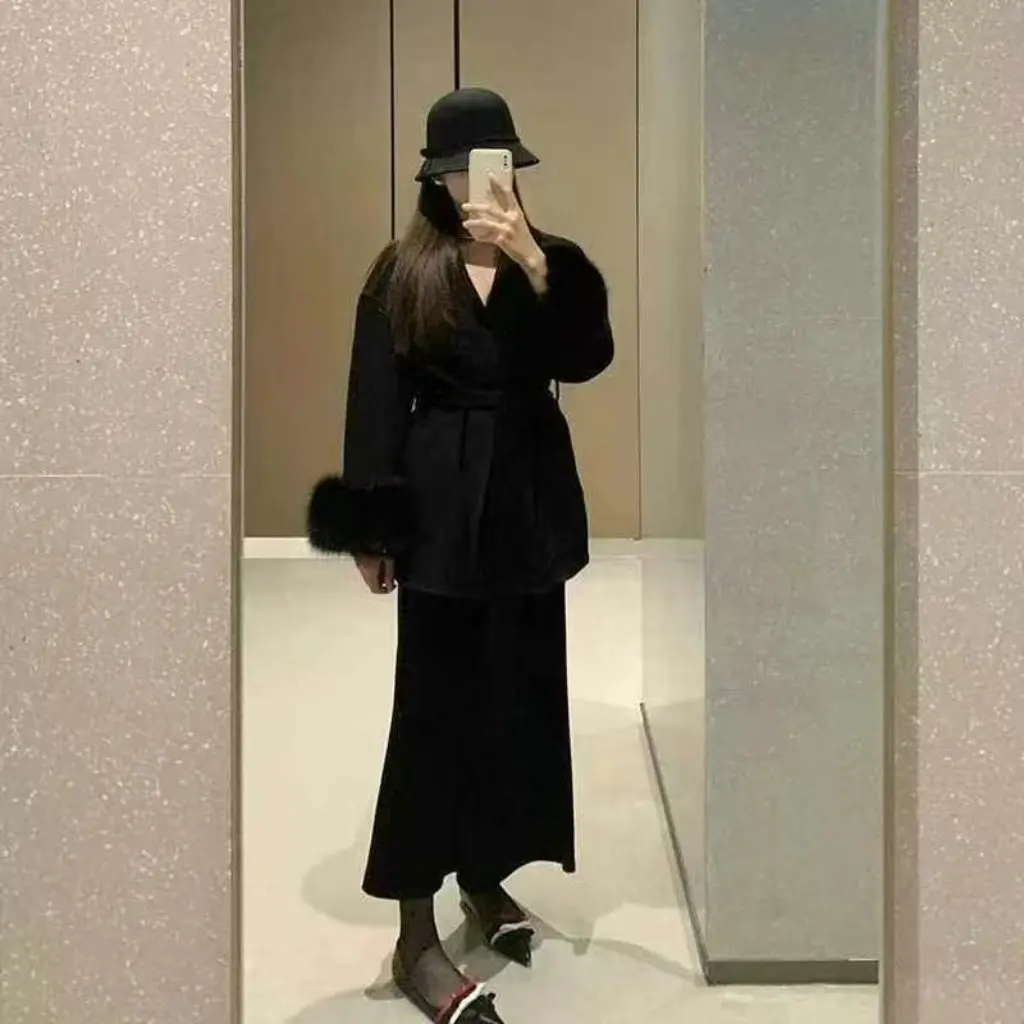 

Серый трикотаж во французском стиле, женское свободное пальто, осень-зима, элегантное нежное большое пальто, свитер, шерстяная верхняя одежда высшего качества