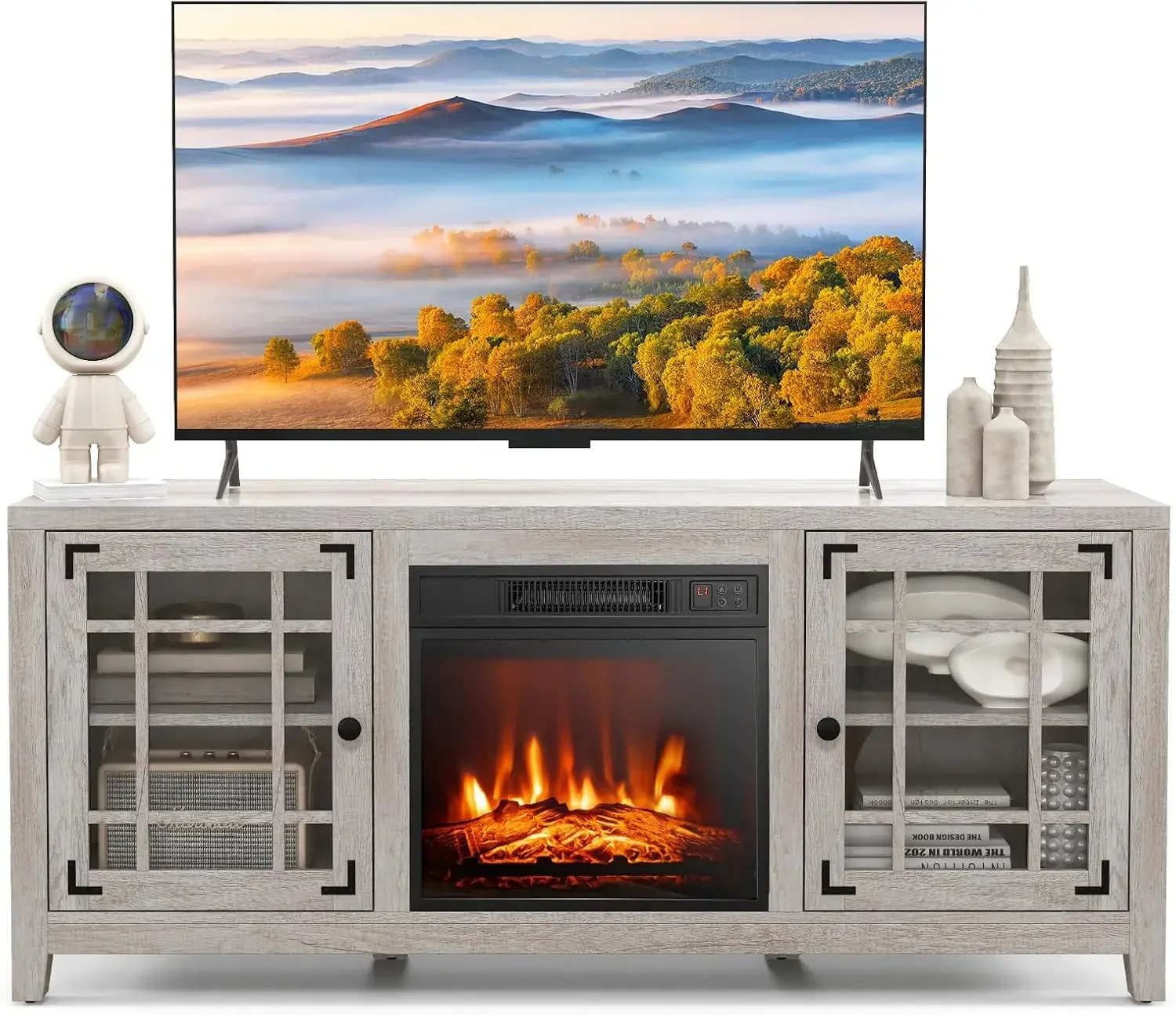 Electric Fireplace TV Stand for TVs up to 65-inch, 18-inch Fireplace Entertainment Center with Remote Control, Thermostat