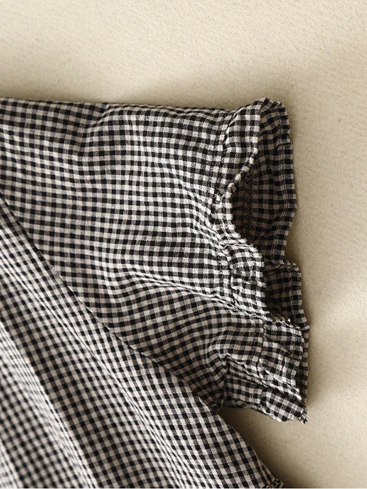plus Size Cotton Linen Plaid Dr Women's ort Sve Belly Cover Linen mid Length Skirt Korean Sle round Ne A-Line Skirt