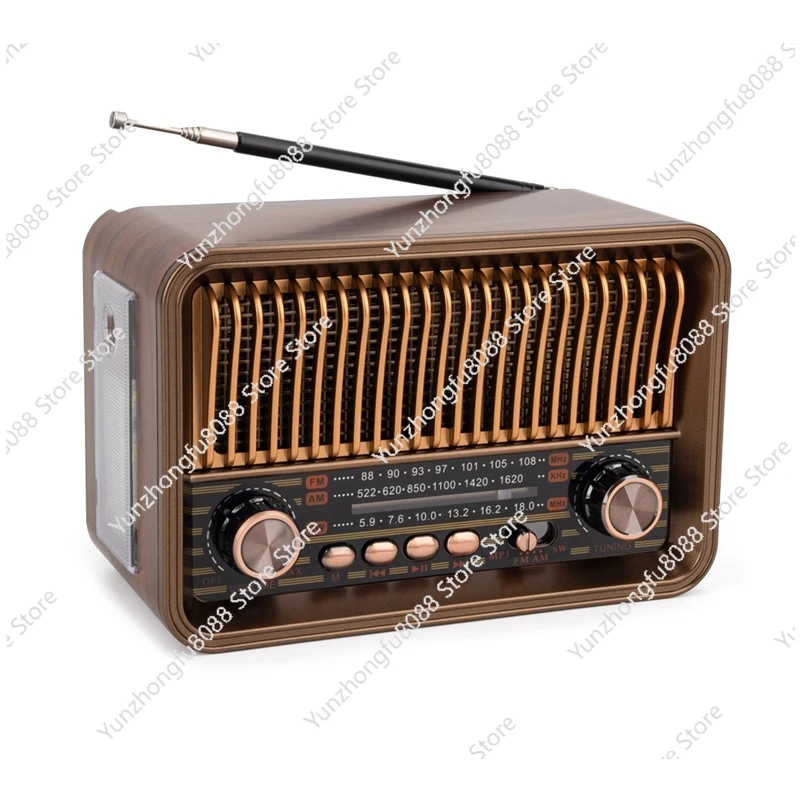

B37B-Portable FM AM SW Radio Vintage Radio Wireless Bluetooth Speaker with LED Flashlight Support TF Card U Disk AUX
