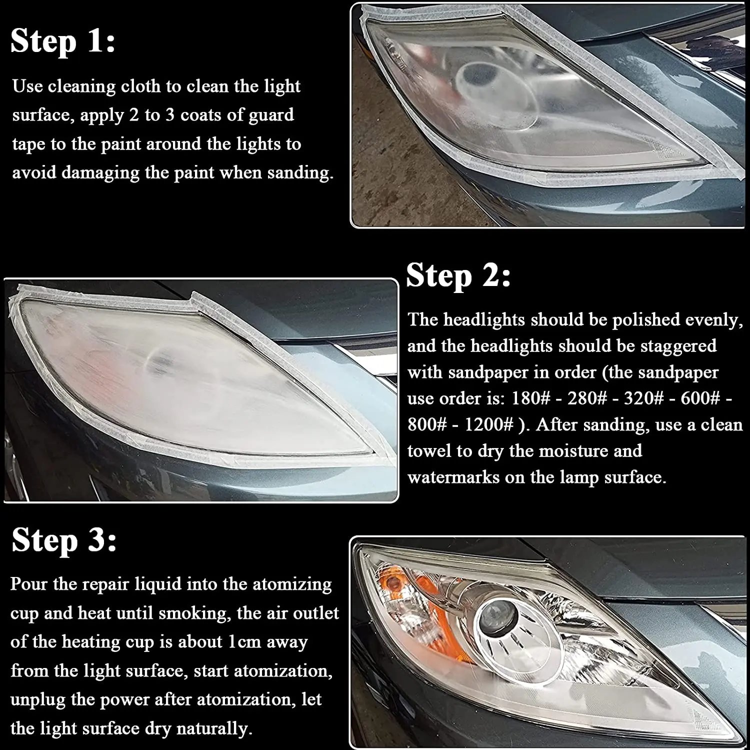 المصباح استعادة إصلاح تنظيف مصابيح السيارة 500 مللي السائل بوليمر المصباح الملمع الجدة سيارة المصابيح الأمامية استعادة عدة #6