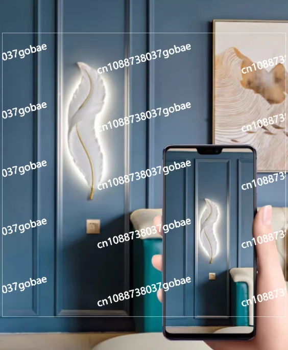 Creative living room sofabackgroundwall light, aisle porch, bedroom three-color dimming wall light, beautiful feather sculpture