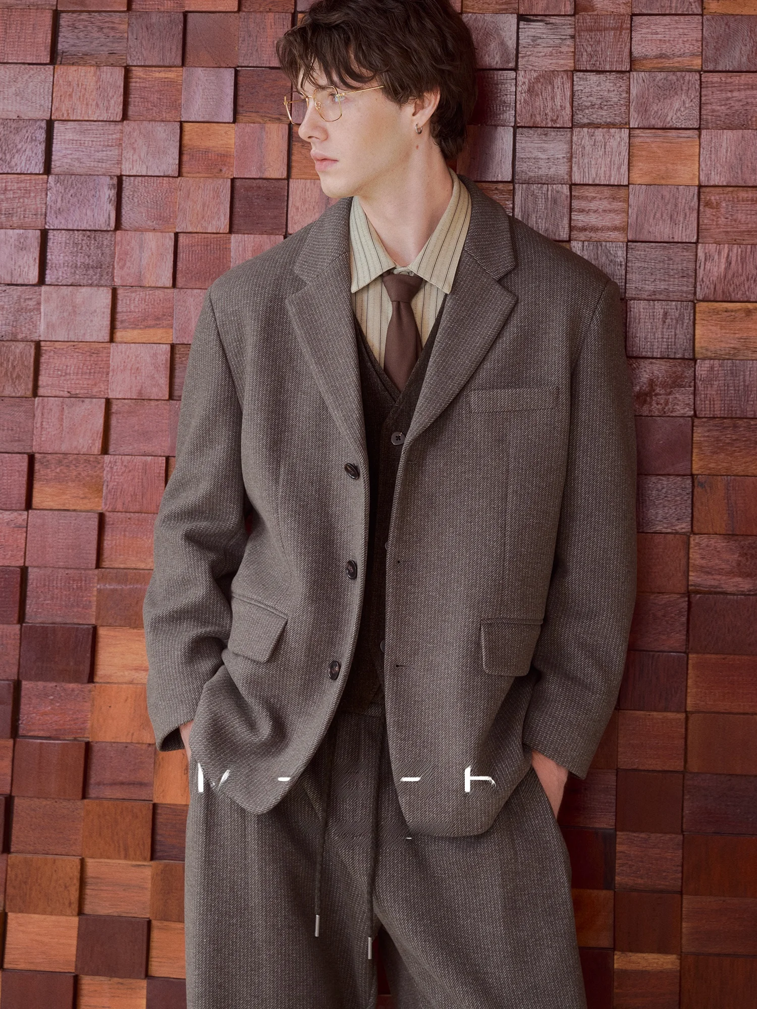 Acetate Wool Brushed Heavyweight High Gramage Men's Autumn Winter Loose Shoulder Casual Suiting Jacket Youth Trend Business C...