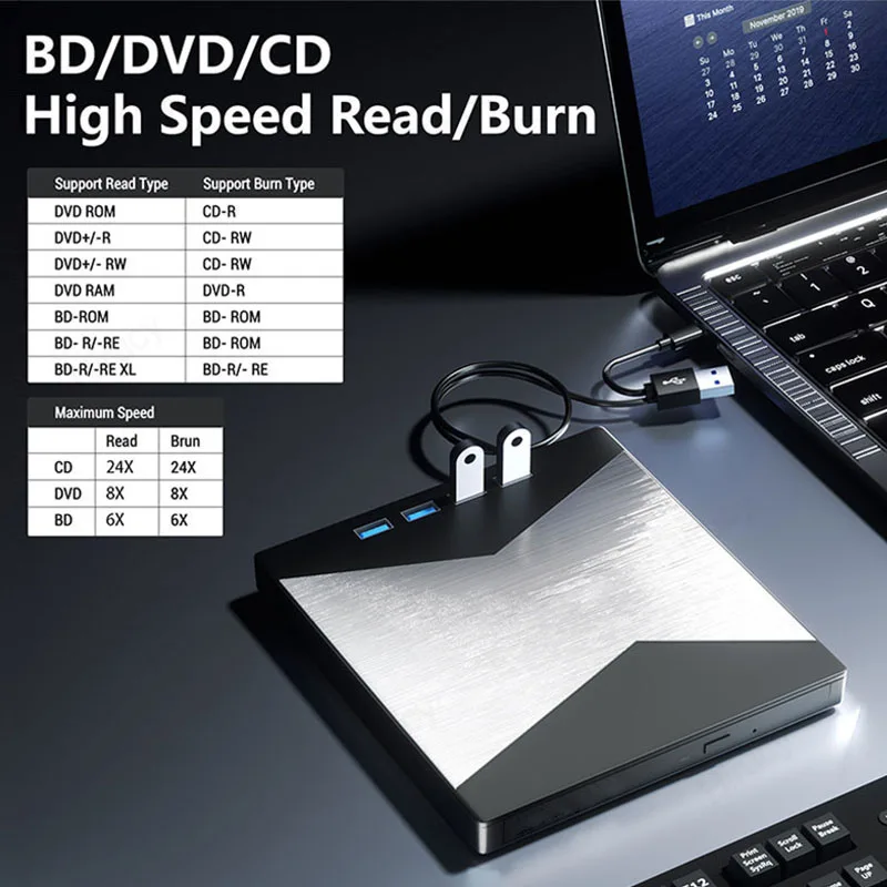 Imagem -05 - Movimentação Externo do Blu-ray 4k Usb 3.0 Jogador cd Dvd bd rm com Porto do sd tf Movimentação Óptica para o Portátil pc em