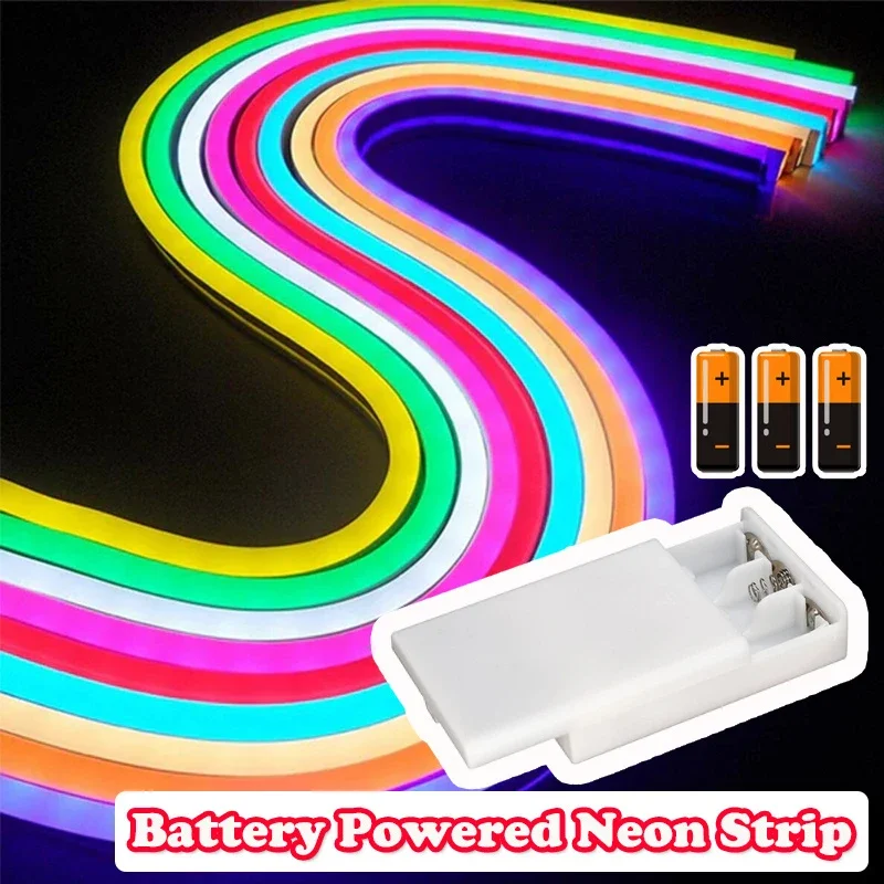 Neon LED Strip Battery Operated, 9Colors Neon Rope Lights With Battery Box Flexible DIY Design for Glow Neon Party Birthday