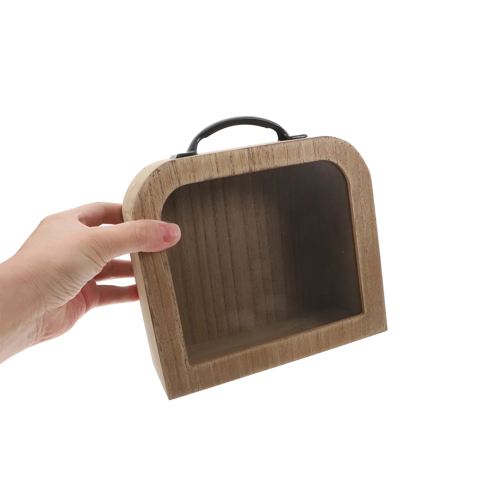Transparent Vintage Wooden Coin Bank Creative Money Saving Jar Compact Cash Storage Box for Desk Home Office Wedding Travel Fund