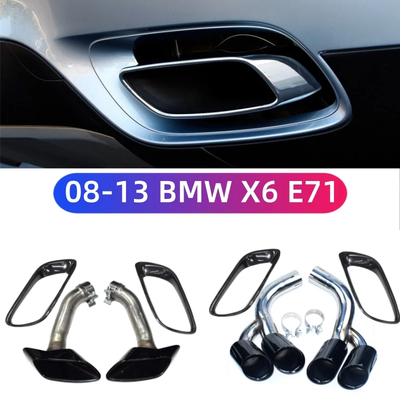 Suitable for 08-13 BMW X6 E71 exhaust pipe modification quad tail pipe tip muffler square mouth black exhaust hood