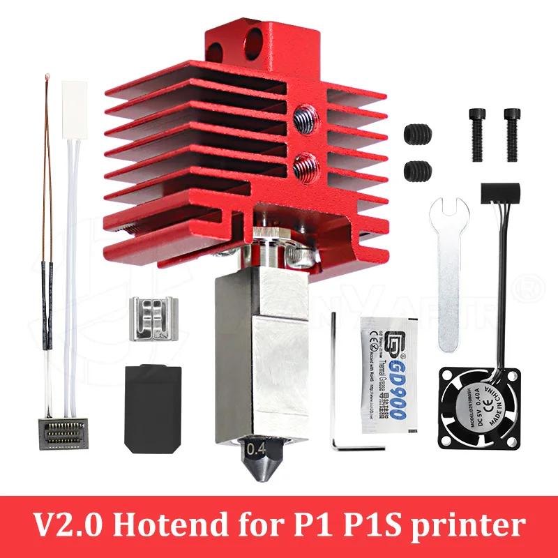Produktbild von Hotend Für Bambu Lab P1P & P1S – Hochtemperatur Extruder Mit 0,4mm Gehärteter Stahldüse Inkl. Silikon Sockel, Für Schnellen 3D-Druck