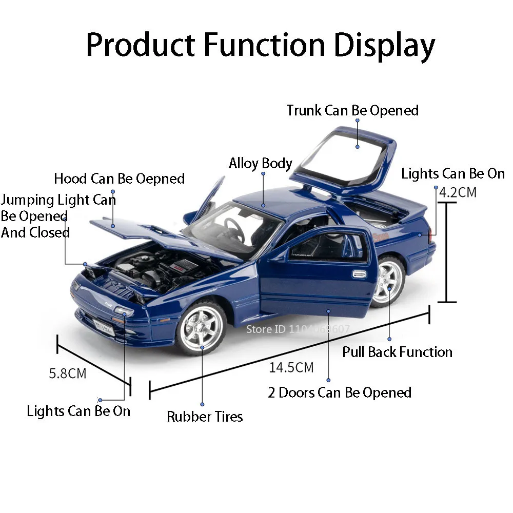 1:32 MX-5 RX-7 Model Auto Miniatuur Speelgoed Legering Diecast Geluid Licht Trek Deur Geopend Rubberen Banden voor Jongens Educatief Speelgoed