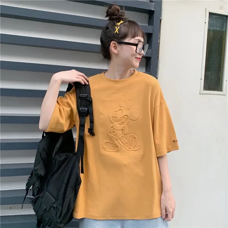 Disney Cotton Summer Mickey Mouse Loose Mid-length Women T-shirt Harajuku Shirt Korean Clothes Womens Clothing Harajuku Tshirt