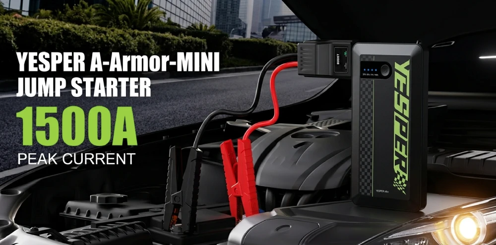 YESPER 1500A Jump Starter ARMOR Mini 12V Car Battery Emergency Boosters 12000mAh Power Bank for Car Motorcycle SUV Truck 7/5.5L