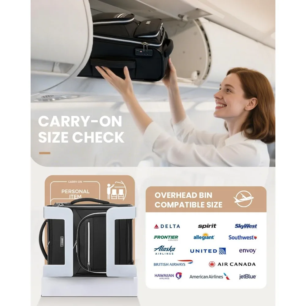 Lightweight 16-Inch Softside Underseat Carry-On Luggage Approved for Air Travel - Overnight Bag with Wheels for Easy Mobility