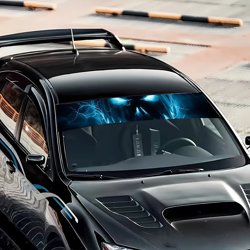 1 blue Lightning Design car windshield sticker made of durable, weather-resistant self-adhesive vinyl, compatible with all