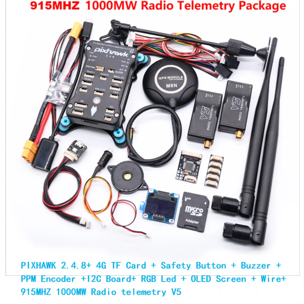 Pixhawk 2.4.8 PRO PX4 PIX 32-bits vluchtcontroller + M8N GPS + 433/915Mhz 100/500mw radiotelemetrie + veiligheidsschakelaar + zoemer + rgb + I2C