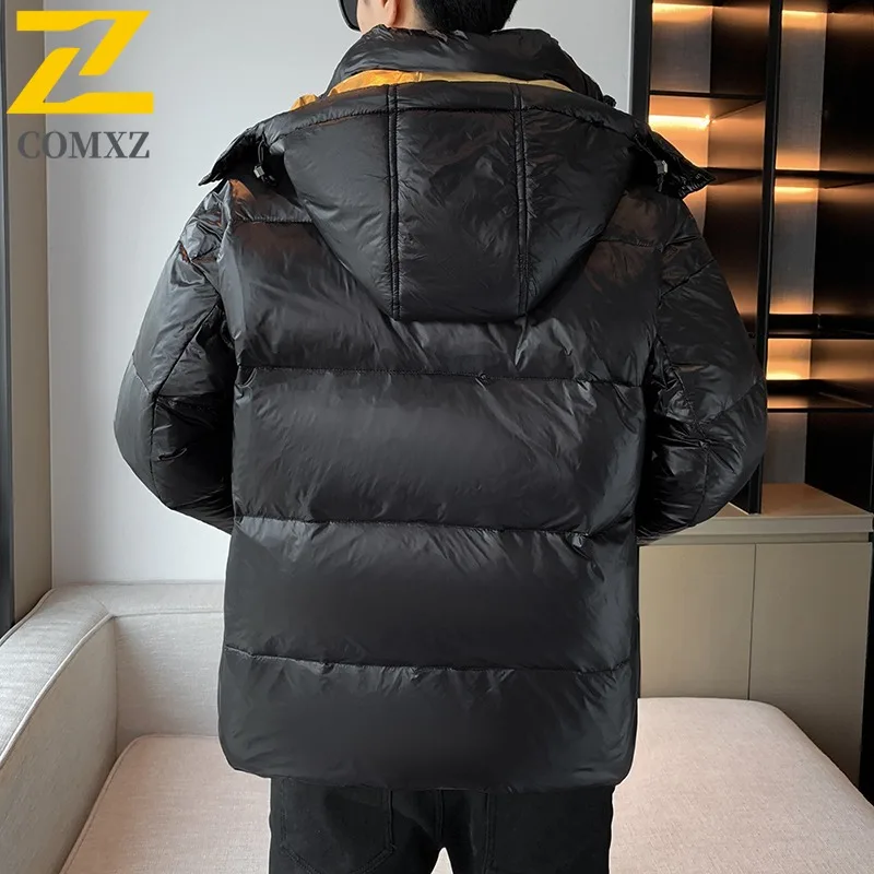 COMXZ Men Winter Jacket Korean Fashion Warm Fashion Lightweight Skiing Puffer Jacket Snowy Windproof Cold-Resistant Down Jacket