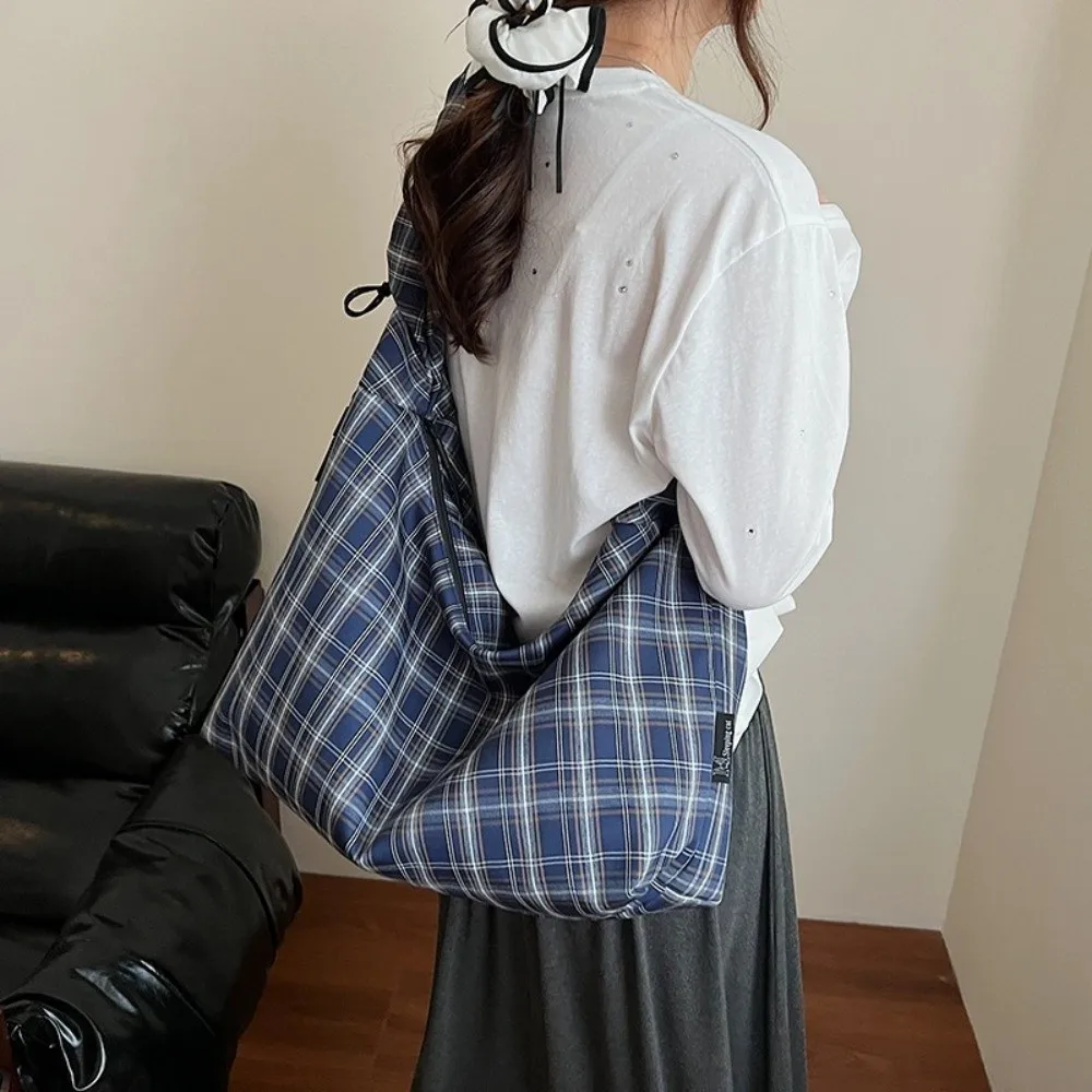 

Trend Vintage Plaid Shoulder Bag Japanese Leisure Plaid Crossbody Bag Casual Large Capacity Women's Tote Bag Girls