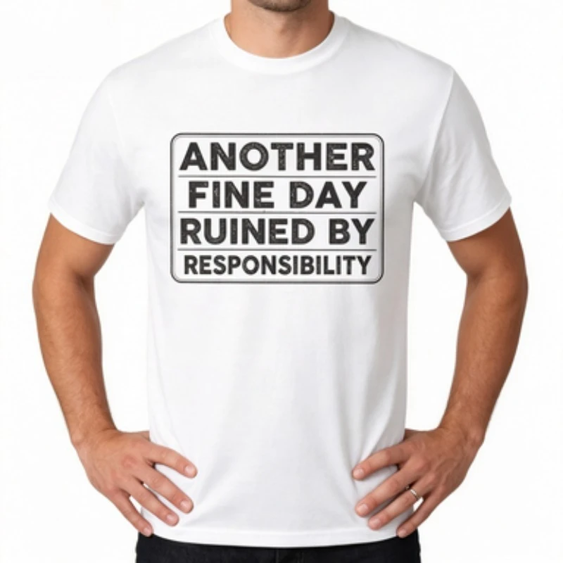 Another Fine Day Ruined By Responsibility Funny T-Shirt Sarcastic Saying Humor Joke T Shirt Streetwear Hipster  Man Tshirt