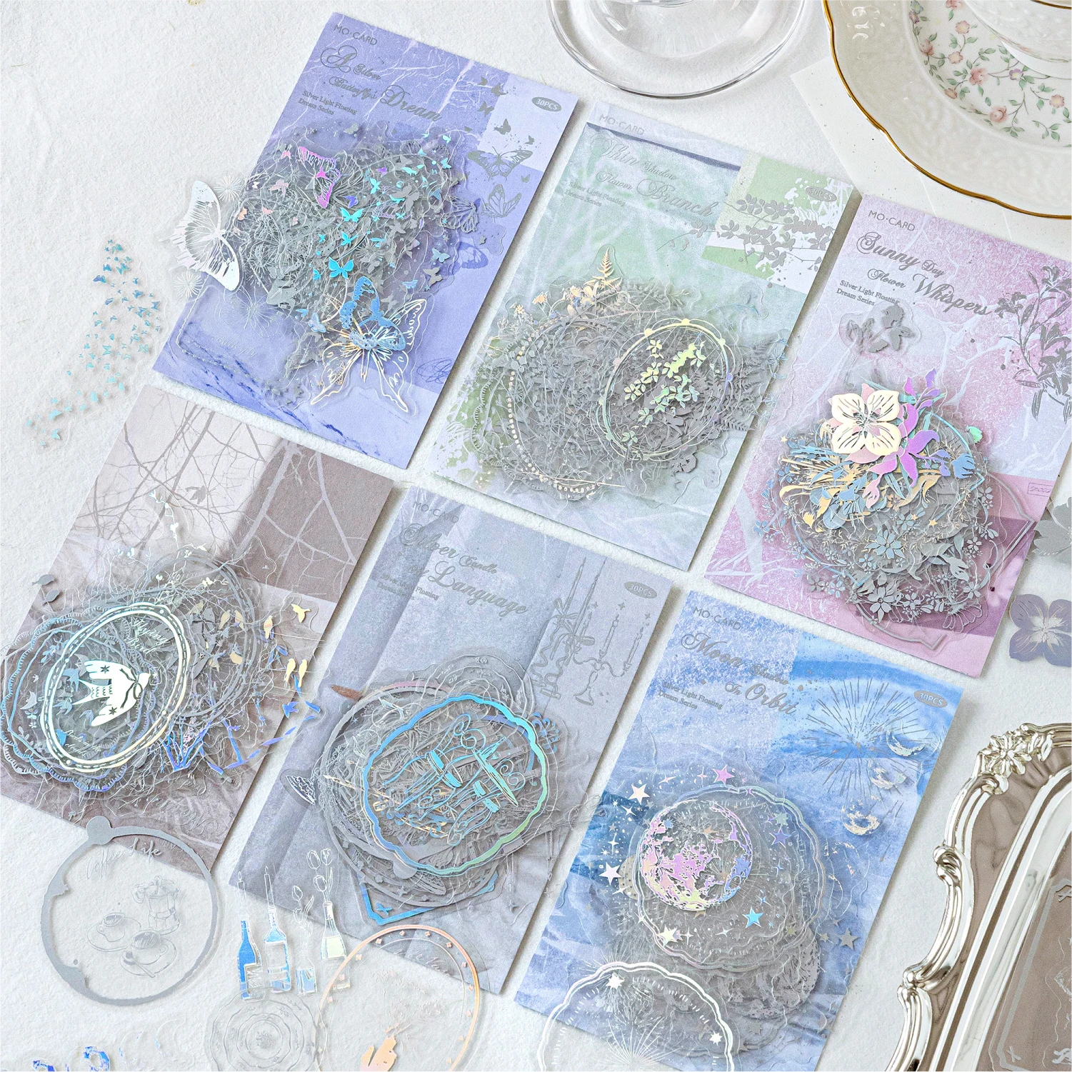 30pcs Laser technology Sticker Plant Flower Butterfly Junk Journal DIY Scrapbooking School Supplies Collage Stationery Stickers