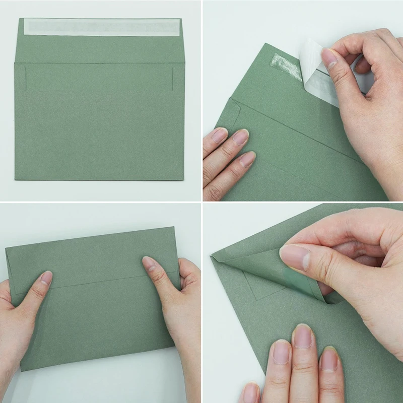 Envelope 100pcs Grayish Green Autohesion Kraft Paper 184x133mm  Business Postcard Giftbox Packaging Envelope Wedding Invitations