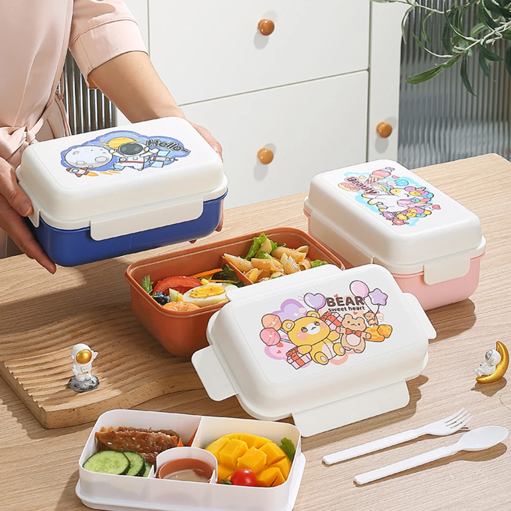 1250ml Kids Bento Box Cartoon Double Layer Leakproof Lunch Box With Utensils 2+3 Compartment Lunch Box Containers Microwave Safe