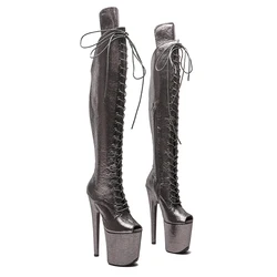 Leecabe 20CM/8 pollici donna nuovo tacco alto estremo pole dance spogliarellista scarpe sexy piattaforma stivali alti al ginocchio 5B