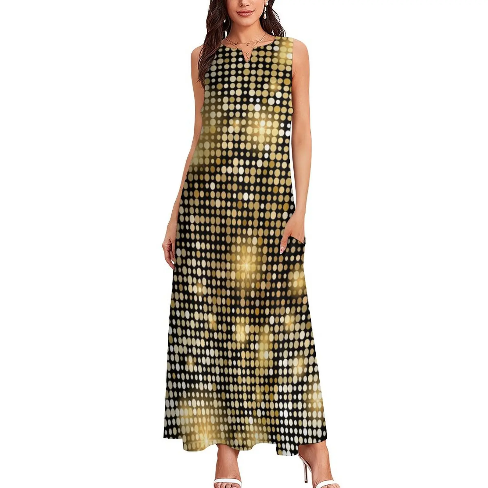 Golden shiny mosaic in disco ball style Long Dress fairy dress Women's long dress