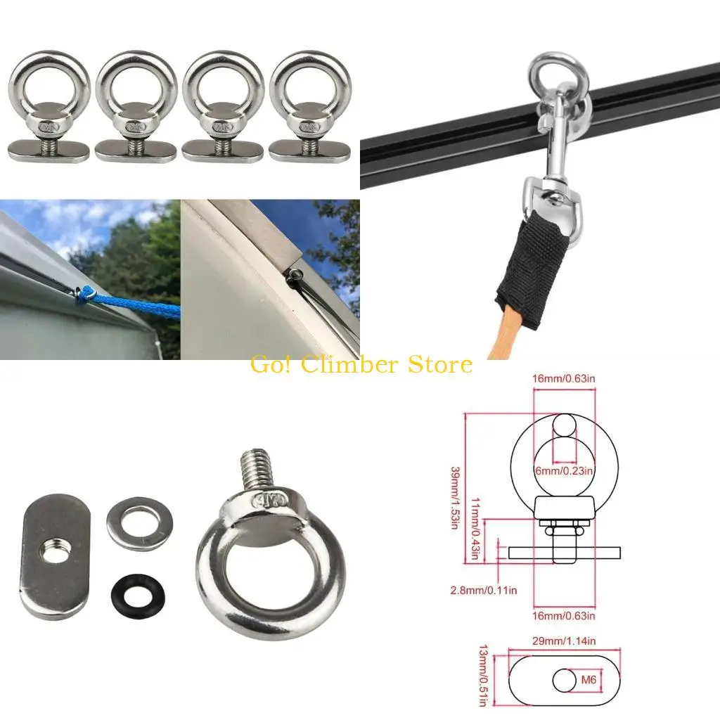 Q84C 4Pcs Kayak Track Mount Nut Tie Down Eyelet Stainless Steel Rail Mount Screw Kayak Track Accessories Easy to Use