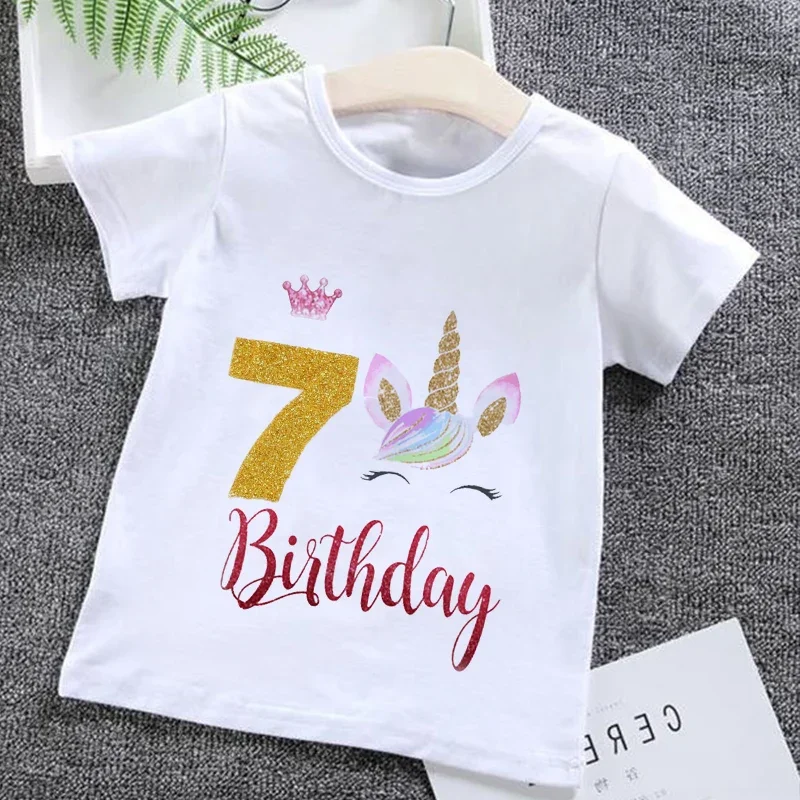 Cartoon Birthday Numbers Unicorn 1 2 3 4 5 6 7 8 9 Age Baby Boys Clothes Summer T-shirts  Kids Clothes boys/Girls Tees Tops